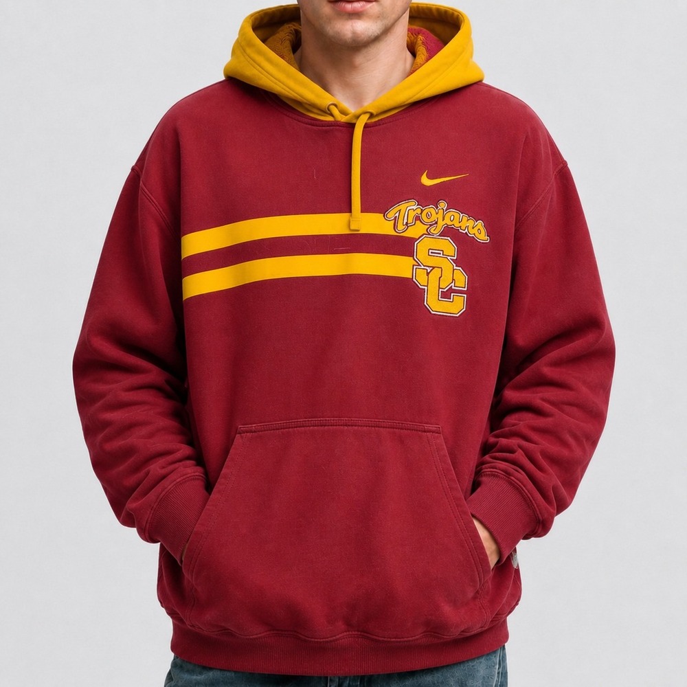 Nike USC Trojans Hoodie Mens Large Red Gold Fleece Pullover Sweatshirt